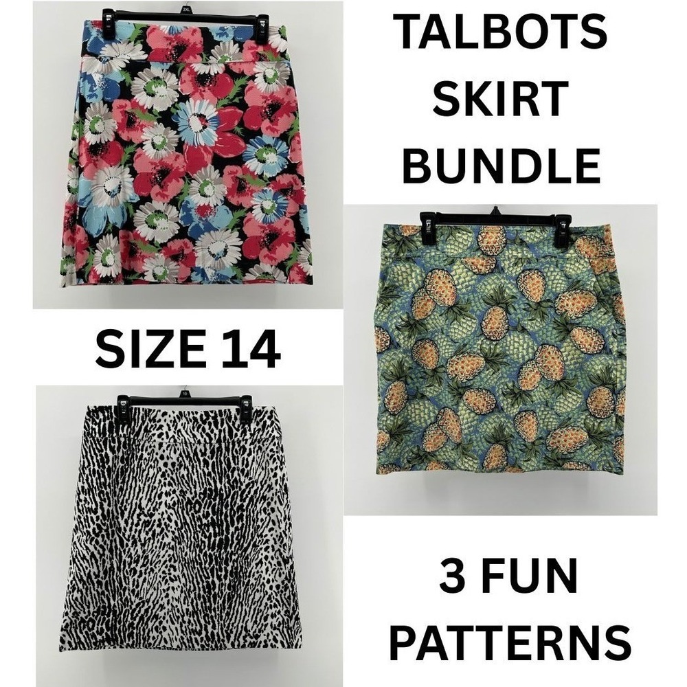 Talbots Skirt Bundle 3 Lot Size 14/14P Leopard Pineapple Floral Cotton Preppy